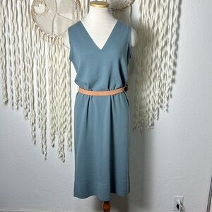 Lafayette 148 NewYork Soft Teal Merino Wool Sleeveless Shift Dress Size Small